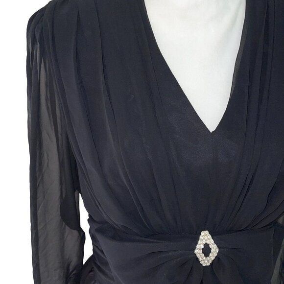 Ann Hobbs For Kastina Dress Womens Size 10 Satin Chiffon Bow Front V Neck Black - Picture 3 of 12